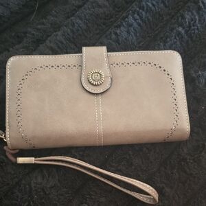 Taupe Women’s Wristlet Wallet with Decorative Stud Closure